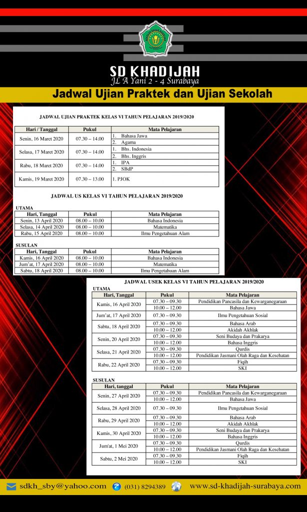 Jadwal Ujian Praktek Dan Ujian Sekolah Sd Khadijah Surabaya